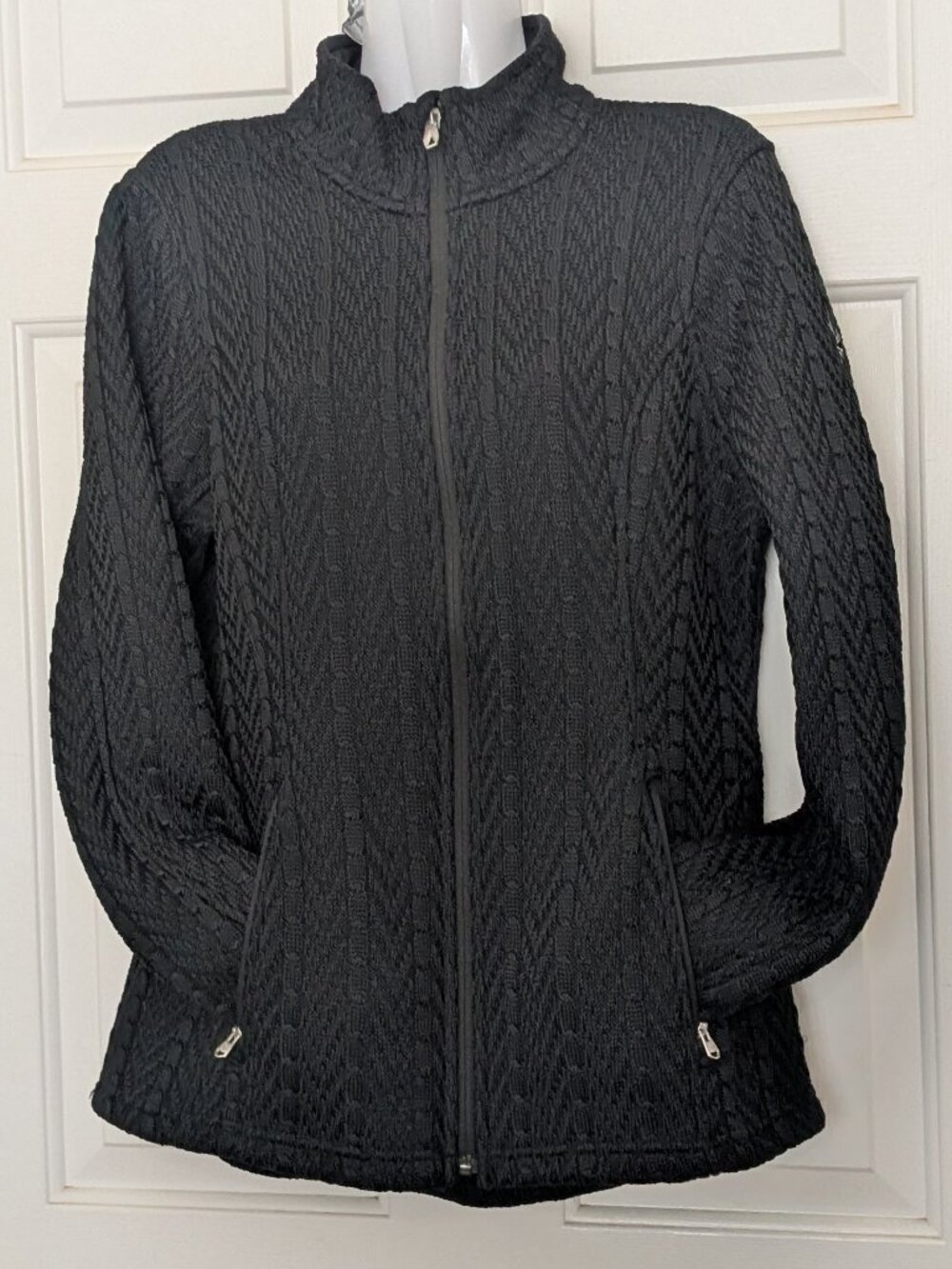 Spyder Logo Embroidered Full-Zip Sweater Jacket Women's Size L Black .